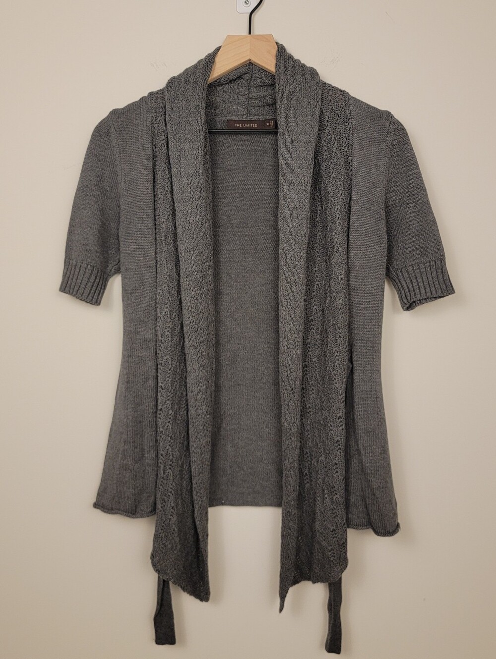 The Limited Charcoal Gray Open Front Short Sleeve Draped Cardigan Sweater Medium